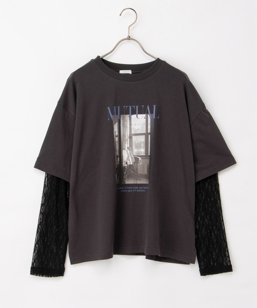 Honeys（ハニーズ）の「【ＵＶカット】レイヤード風Ｔシャツ（Tシャツ/カットソー・レディース・オレンジ/ブラウン/スミクロ/アイボリー・L/LL/M/S）」の20枚目の写真