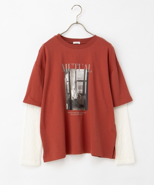 Honeys（ハニーズ）の「【ＵＶカット】レイヤード風Ｔシャツ（Tシャツ/カットソー・レディース・オレンジ/ブラウン/スミクロ/アイボリー・L/LL/M/S）」の22枚目の写真