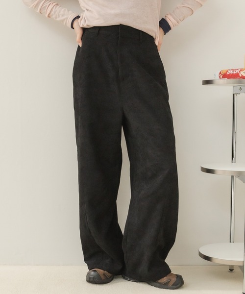 HEILIS(ヘイリス)の「【Original】コーデュロイカーブパンツ / コーデュロイ カーブパンツ ワイドパンツ ロングパンツ ハイウエストパンツ レディース ボトムス カジュアル 体型カバー 脚長パンツ 秋服 冬服 春服 カラーパンツ ワイドシルエット オフィスカジュアル 韓国 ノームコア ブラウン ピンク ブラック アイボリー(その他パンツ・レディース・ピンク/ブラウン/アイボリー/ブラック・FREE)」の1枚目の写真