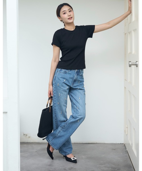 BIRTHDAY BASH(バースデイバッシュ)の「BB BIJOU STRAIGHT DENIM(ビジューストレートデニム)(デニムパンツ・レディース・ブルー・S/M/L)」の2枚目の写真
