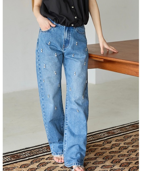 BIRTHDAY BASH(バースデイバッシュ)の「BB BIJOU STRAIGHT DENIM(ビジューストレートデニム)(デニムパンツ・レディース・ブルー・S/M/L)」の20枚目の写真