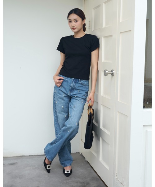 BIRTHDAY BASH(バースデイバッシュ)の「BB BIJOU STRAIGHT DENIM(ビジューストレートデニム)(デニムパンツ・レディース・ブルー・S/M/L)」の3枚目の写真