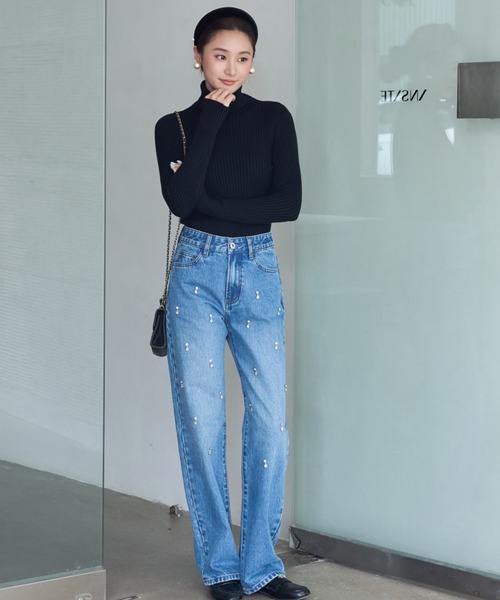 BIRTHDAY BASH(バースデイバッシュ)の「BB BIJOU STRAIGHT DENIM(ビジューストレートデニム)(デニムパンツ・レディース・ブルー・S/M/L)」の9枚目の写真