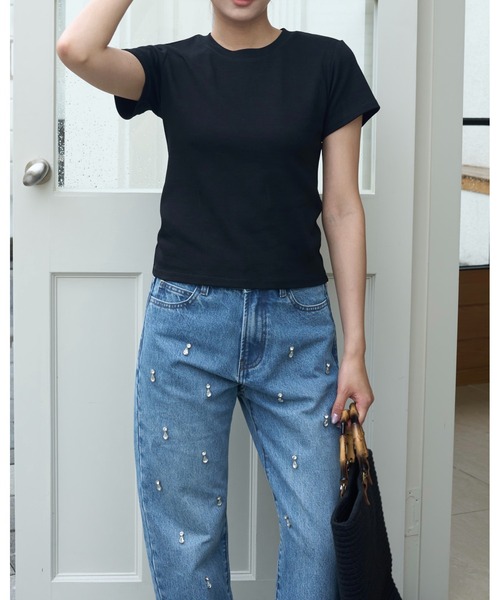 BIRTHDAY BASH(バースデイバッシュ)の「BB BIJOU STRAIGHT DENIM(ビジューストレートデニム)(デニムパンツ・レディース・ブルー・S/M/L)」の4枚目の写真
