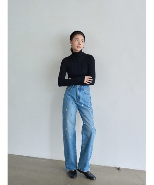 BIRTHDAY BASH(バースデイバッシュ)の「BB BIJOU STRAIGHT DENIM(ビジューストレートデニム)(デニムパンツ・レディース・ブルー・S/M/L)」の10枚目の写真