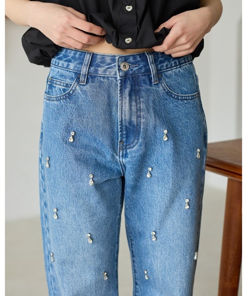 BIRTHDAY BASH(バースデイバッシュ)の「BB BIJOU STRAIGHT DENIM(ビジューストレートデニム)(デニムパンツ・レディース・ブルー・S/M/L)」の15枚目の写真