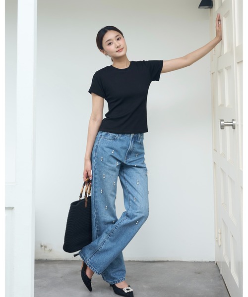 BIRTHDAY BASH(バースデイバッシュ)の「BB BIJOU STRAIGHT DENIM(ビジューストレートデニム)(デニムパンツ・レディース・ブルー・S/M/L)」の5枚目の写真