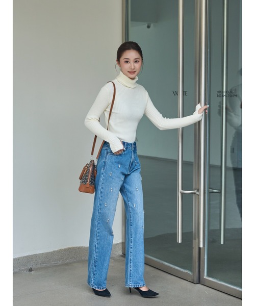 BIRTHDAY BASH(バースデイバッシュ)の「BB BIJOU STRAIGHT DENIM(ビジューストレートデニム)(デニムパンツ・レディース・ブルー・S/M/L)」の8枚目の写真
