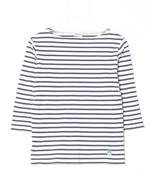Orcival アンドワンダー　コラボ　ストライプ 七分袖カットソー セール/ブランド古着】ボーダー柄7分袖カットソー（Tシャツ/カットソー