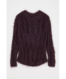 THROW SHAGGY YARN B/N LOOSE KNIT シャギーヤーンボートネックルーズニット 秋服 冬服