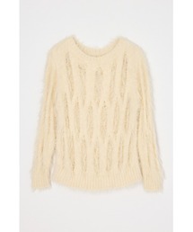 THROW by SLY（スローバイスライ）の「THROW SHAGGY YARN B/N LOOSE KNIT シャギーヤーンボートネックルーズニット 秋服 冬服（ニット/セーター）」