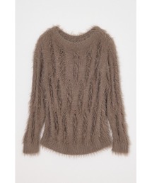 THROW by SLY（スローバイスライ）の「THROW SHAGGY YARN B/N LOOSE KNIT シャギーヤーンボートネックルーズニット 秋服 冬服（ニット/セーター）」