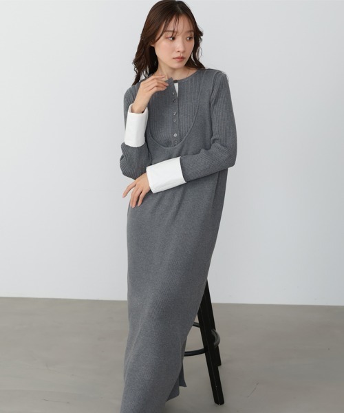 Bab(バブ)の「【S・Mサイズ展開】リブシャツ袖ニットカーディガン+リブニットワンピース(ワンピース・レディース・チャコールグレー/アイボリー・SMALL/MEDIUM)」の22枚目の写真