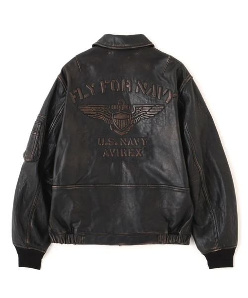 AVIREX(アヴィレックス)の「AVIREX -CL LEATHER JKT FLY FOR NAVY(ライダースジャケット・メンズ・ブラック・L/M/XL)」の1枚目の写真