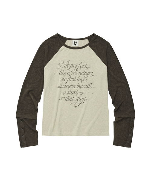 LMR(エルエムアール)の「LETTERING配色ラグラン長袖Tシャツ ベージュ(Tシャツ/カットソー・レディース・ベージュ・MEDIUM/SMALL)」の1枚目の写真