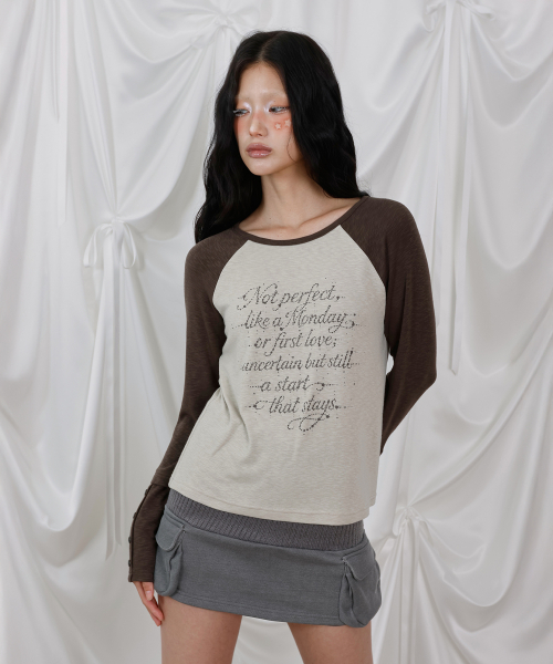 LMR(エルエムアール)の「LETTERING配色ラグラン長袖Tシャツ ベージュ(Tシャツ/カットソー・レディース・ベージュ・MEDIUM/SMALL)」の7枚目の写真