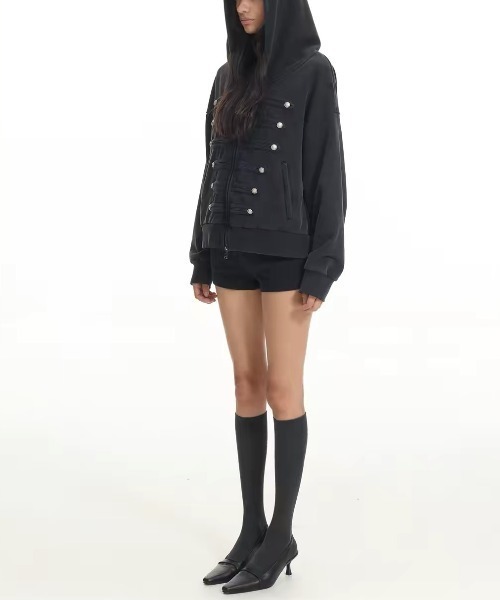 SHERU(シェル)の「ナポレオンデザイン ジップパーカー オーバーサイズスウェット(スウェット・レディース・ブラック/グレー・M)」の3枚目の写真