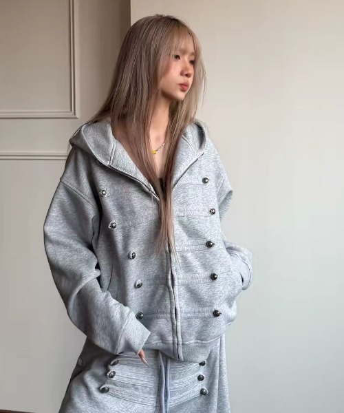 SHERU(シェル)の「ナポレオンデザイン ジップパーカー オーバーサイズスウェット(スウェット・レディース・ブラック/グレー・M)」の8枚目の写真