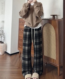 レトロチェックイージーストレートワイドパンツ