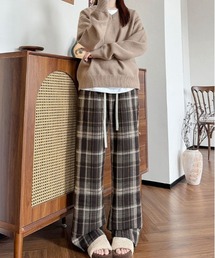 レトロチェックイージーストレートワイドパンツ