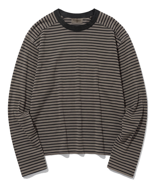 F.ILLUMINATE（フィルミネイト）の「PIGMENT ストライプ ロングスリーブ-3色（Tシャツ/カットソー・メンズ・ネイビー/ワイン/ダークグレー・LARGE/SMALL/MEDIUM）」の3枚目の写真