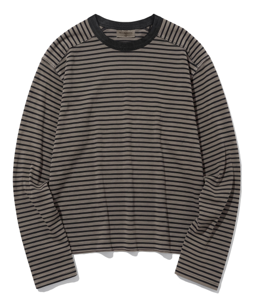 F.ILLUMINATE（フィルミネイト）の「PIGMENT ストライプ ロングスリーブ-3色（Tシャツ/カットソー・メンズ・ネイビー/ワイン/ダークグレー・LARGE/SMALL/MEDIUM）」の4枚目の写真