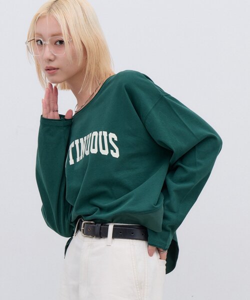 CIAOPANIC TYPY（チャオパニックティピー）の「∴ふんわりタッチカレッジロゴTee（Tシャツ/カットソー・レディース・ホワイト/オフホワイト/グリーン・ONE SIZE）」の11枚目の写真