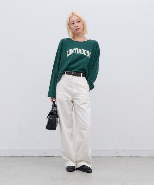 CIAOPANIC TYPY（チャオパニックティピー）の「∴ふんわりタッチカレッジロゴTee（Tシャツ/カットソー・レディース・ホワイト/オフホワイト/グリーン・ONE SIZE）」の5枚目の写真