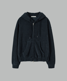 ベロアコーデュロイ クロップドフーディ ジップアップ_NAVY