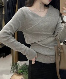 アシメカシュクールニットトップス