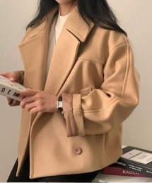 ダブルボタン オープンカラー ショートコート