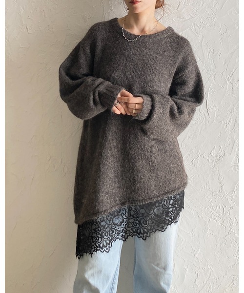 She's Closet(シーズクローゼット)の「長袖 アシンメトリー 裾レースドッキングニット チュニックミニワンピース(ニット/セーター・レディース・ブラウン/アイボリー/チャコールグレー/ブラック・FREE)」の17枚目の写真
