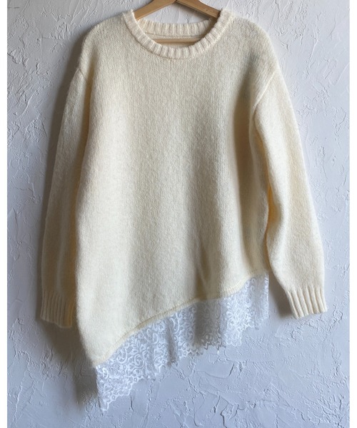 She's Closet(シーズクローゼット)の「長袖 アシンメトリー 裾レースドッキングニット チュニックミニワンピース(ニット/セーター・レディース・ブラウン/アイボリー/チャコールグレー/ブラック・FREE)」の18枚目の写真