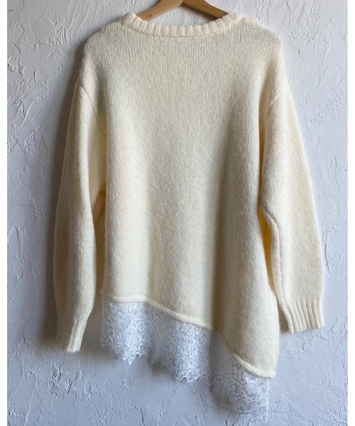 She's Closet(シーズクローゼット)の「長袖 アシンメトリー 裾レースドッキングニット チュニックミニワンピース(ニット/セーター・レディース・ブラウン/アイボリー/チャコールグレー/ブラック・FREE)」の6枚目の写真