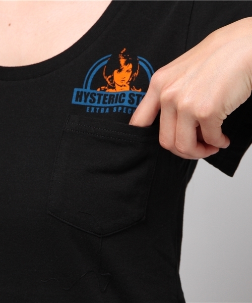 HYSTERIC GLAMOUR（ヒステリックグラマー）の「NATURAL BEAUTY pt ポケ付T-SH（Tシャツ/カットソー・レディース・ホワイト/グリーン/ブラック・FREE）」の6枚目の写真