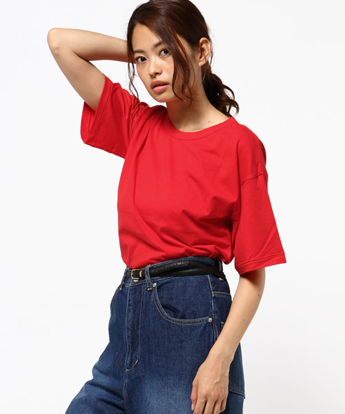 MOUSSY（マウジー）の「HALF SLEEVE TEE J（Tシャツ/カットソー・レディース・ホワイト/ライトブラック/レッド/ベージュ・FREE）」の9枚目の写真