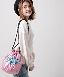 WEGO | WEGO/フラワー刺繍サテン巾着バッグ(ショルダーバッグ)