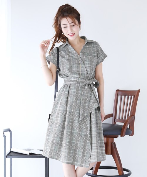 セール チェック柄 麻調ドレープカシュクールシャツワンピース シャツワンピース Blueeast ブルーイースト のファッション通販 Zozotown