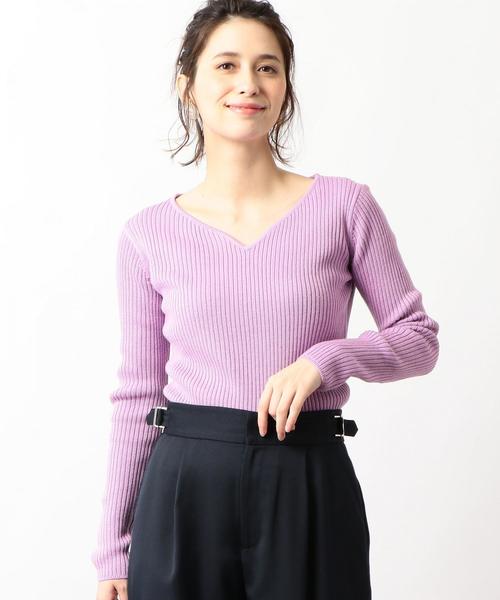 green label relaxing（グリーンレーベルリラクシング）の「[手洗い可能] KF リブ ハートネック ロングスリーブ ニット 9G ◆（ニット/セーター・レディース・ブラック/ブラウン/オフホワイト/ライラック/シャーベット・FREE）」の4枚目の写真