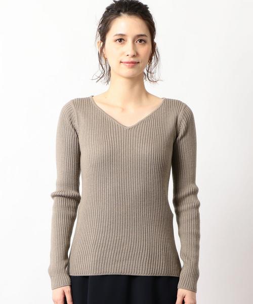 green label relaxing（グリーンレーベルリラクシング）の「[手洗い可能] KF リブ ハートネック ロングスリーブ ニット 9G ◆（ニット/セーター・レディース・ブラック/ブラウン/オフホワイト/ライラック/シャーベット・FREE）」の7枚目の写真