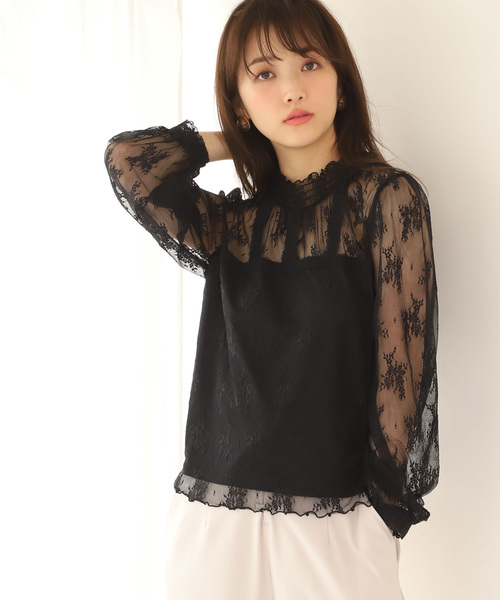 one after another NICE CLAUP（ワンアフターアナザーナイスクラップ）の「レースシアブラウス（シャツ/ブラウス・レディース・ブラック/オフホワイト/イエロー・FREE）」の3枚目の写真