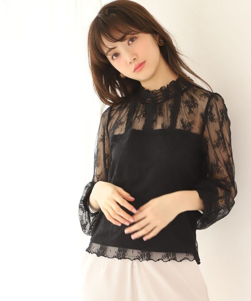 one after another NICE CLAUP（ワンアフターアナザーナイスクラップ）の「レースシアブラウス（シャツ/ブラウス・レディース・ブラック/オフホワイト/イエロー・FREE）」の4枚目の写真