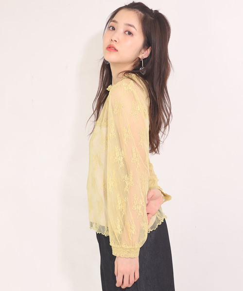 one after another NICE CLAUP（ワンアフターアナザーナイスクラップ）の「レースシアブラウス（シャツ/ブラウス・レディース・ブラック/オフホワイト/イエロー・FREE）」の12枚目の写真
