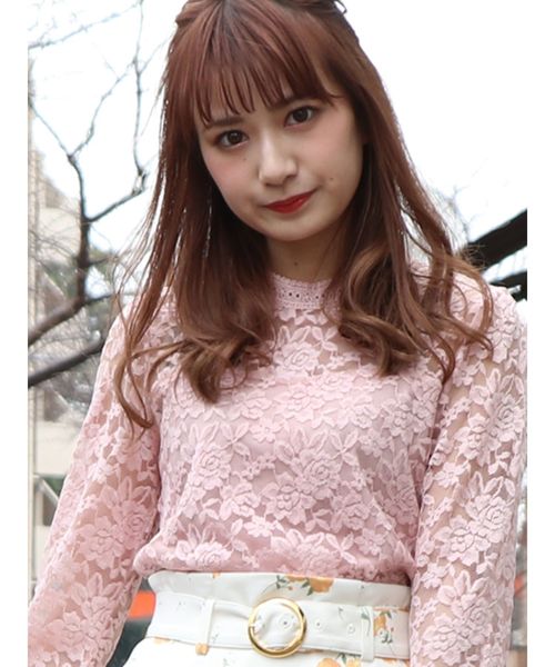 dazzlin(ダズリン)の「ハイネックレース長袖トップス(シャツ/ブラウス・レディース・ブラック/オフホワイト/ピンク・FREE)」の3枚目の写真
