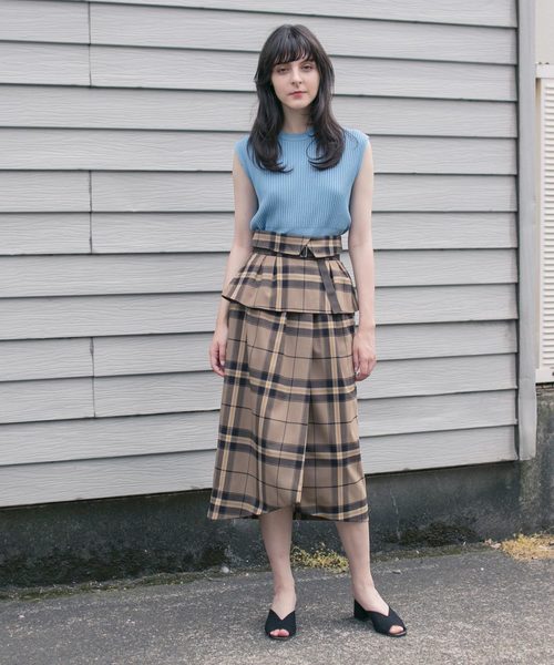 STUDIOUS（ステュディオス）の「チェックコルセットスカート（スカート・レディース・マルチ/ブラウン/ブルー・1/0）」の2枚目の写真