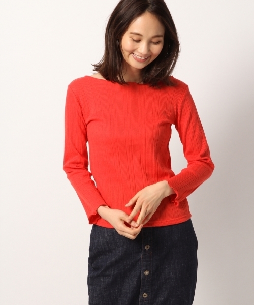 GLOBAL WORK(グローバルワーク)の「リブメローボートネック長袖/777525(Tシャツ/カットソー・レディース・ネイビー/ダークブルー/ライトグレー/ホワイト/その他2/レッド・LARGE/MEDIUM)」の1枚目の写真