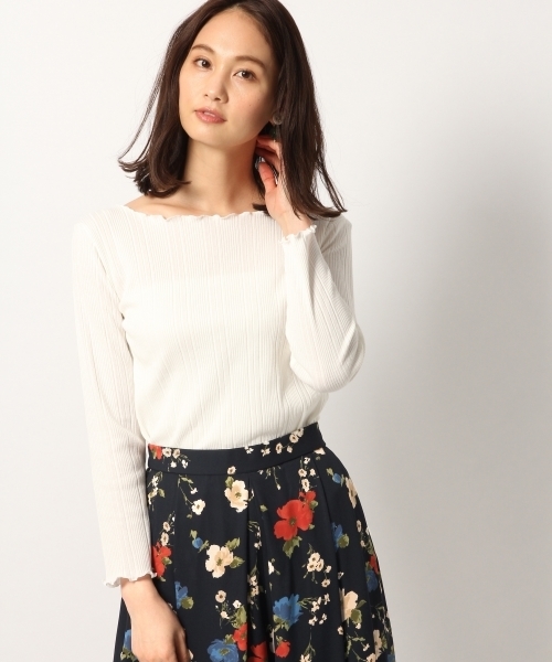 GLOBAL WORK(グローバルワーク)の「リブメローボートネック長袖/777525(Tシャツ/カットソー・レディース・ネイビー/ダークブルー/ライトグレー/ホワイト/その他2/レッド・LARGE/MEDIUM)」の2枚目の写真