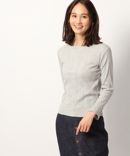 GLOBAL WORK(グローバルワーク)の「リブメローボートネック長袖/777525(Tシャツ/カットソー・レディース・ネイビー/ダークブルー/ライトグレー/ホワイト/その他2/レッド・LARGE/MEDIUM)」の3枚目の写真