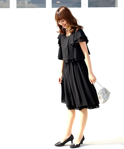MARLENE JOBERT（マルレーヌ　ジョベル）の「２way袖レースブラウス　セットアップワンピース（ドレス・レディース・ブラック/ネイビー/グレー・M/L/LL）」の9枚目の写真