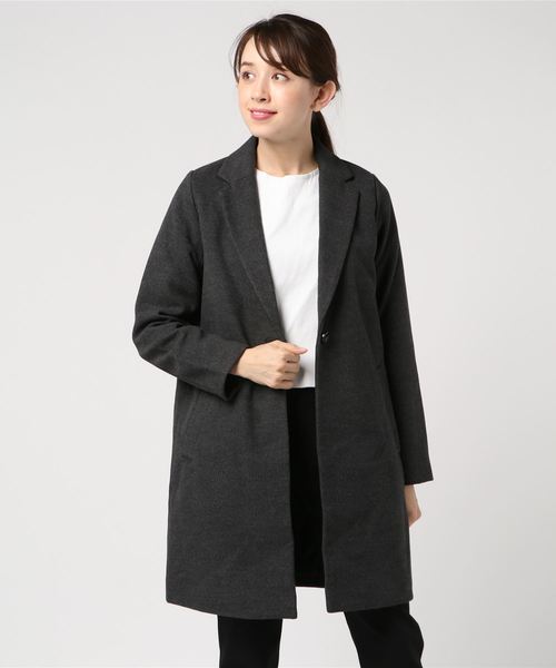 KOBE LETTUCE（コウベレタス）の「中綿入りミディアム丈チェスターコート＊アウター/レディース/ジャケット[K745]神戸レタス（チェスターコート・レディース・チャコールグレー/ブラック/グレー/ブルー/ボルドー/キャメル/ピンクベージュ・FREE）」の3枚目の写真